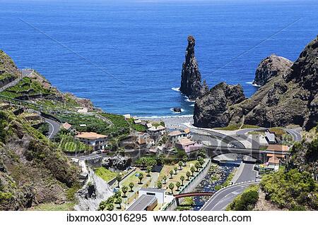 "Ilheus da Rib rock formations on the cliff coast of Ribeira da Janela, Lanceiros, Ribeira da Janela, Madeira, Portugal, Europe" View Large Photo Image Stock Photography - "Ilheus da Rib rock formations on the cliff coast of Ribeira da Janela, Lanceiros, Ribeira da Janela, Madeira, Portugal, Europe". Fotosearch