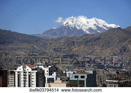 "Illimani Glacier, 6, 439 m, at front the skyscrapers of La Paz, Departamento La Paz, Bolivia, South America" View Large Photo Image Picture - "Illimani Glacier, 6, 439 m, at front the skyscrapers of La Paz, Departamento La Paz, Bolivia, South America". Fotosearch