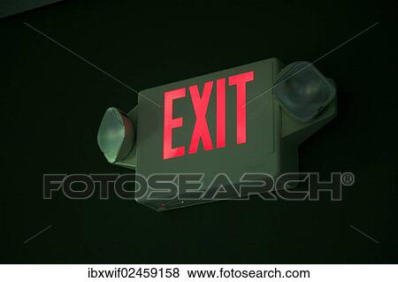 Stock Photo - "Illuminated Exit sign in a restaurant, USA". Fotosearch