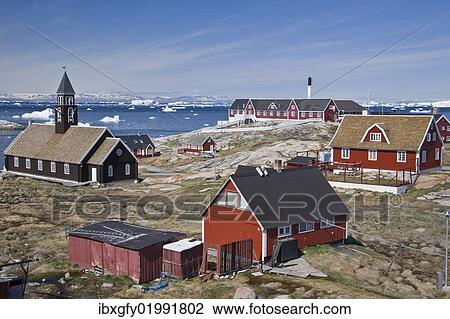 "Ilulissat with Zion Church and hospital, Greenland, North America" View Large Photo Image Stock Image - "Ilulissat with Zion Church and hospital, Greenland, North America". Fotosearch