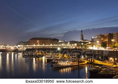 "Inland port with St. Michaelis Church at dusk, Hamburg-Port, Hamburg, Hamburg, Germany, Europe" View Large Photo Image Stock Image - "Inland port with St. Michaelis Church at dusk, Hamburg-Port, Hamburg, Hamburg, Germany, Europe". Fotosearch