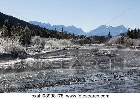 Stock Photo - "Isar in winter, Vorderriss, Tyrol, Austria, Europe". Fotosearch
