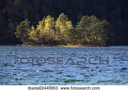 "Island in the stormy Eibsee Lake, autumn, Bavaria, Germany, Europe" View Large Photo Image Stock Image - "Island in the stormy Eibsee Lake, autumn, Bavaria, Germany, Europe". Fotosearch