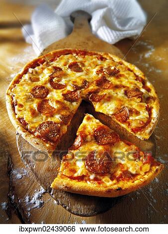 Italian pepperoni pizza View Large Photo Image Stock Photograph - Italian pepperoni pizza. Fotosearch