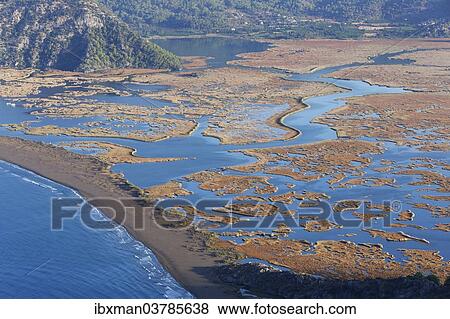 "Iztuzu beach, Dalyan Delta, view from Mt Bozburun Tepesi, Dalyan, Mugla Province, Turkish Riviera or Turquoise Coast, Aegean, Turkey, Asia" View Large Photo Image Stock Photo - "Iztuzu beach, Dalyan Delta, view from Mt Bozburun Tepesi, Dalyan, Mugla Province, Turkish Riviera or Turquoise Coast, Aegean, Turkey, Asia". Fotosearch