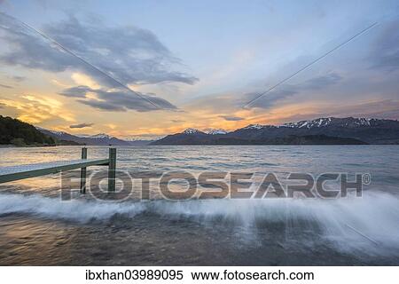"Jetty at sunset on Lago General Carrera, General Carrera Lake, Puerto Tranquilo, Aysen Province, Chile, South America" View Large Photo Image Stock Photography - "Jetty at sunset on Lago General Carrera, General Carrera Lake, Puerto Tranquilo, Aysen Province, Chile, South America". Fotosearch