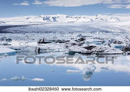 Stock Image - "Joekulsarlon glacial lake, Vatnajoekull or Vatna Glacier, East Iceland, Iceland, Europe". Fotosearch