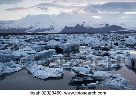 Stock Image - "Joekulsarlon glacial lake, Vatnajoekull or Vatna Glacier, East Iceland, Iceland, Europe". Fotosearch