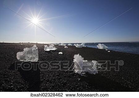 Stock Image - "Joekulsarlon glacial lake, Vatnajoekull or Vatna Glacier, East Iceland, Iceland, Europe". Fotosearch