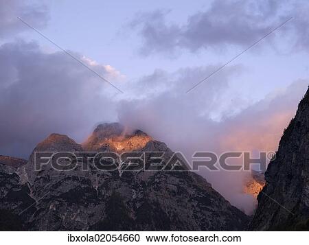 Stock Image - "Julian Alps at dusk near Bovec, Triglav National Park, Slovenia, Europe". Fotosearch