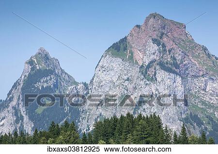 Stock Photography - "Kleiner Mythen mountain and Grosser Mythen mountain, seen from Stoos, Morschach, canton of Schwyz, Switzerland, Europe". Fotosearch