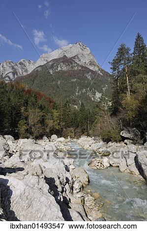 Stock Photo - "Koritnica River and Mt Jerebica, Slovenia, Europe". Fotosearch