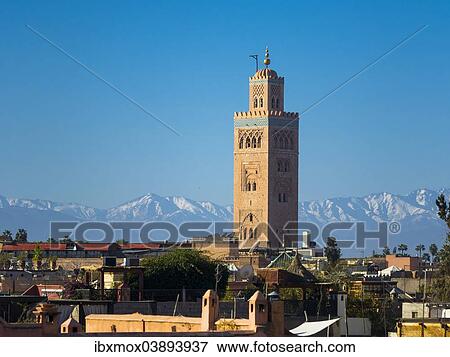 "Koutoubia mosque with a minaret from the Almohad period, largest mosque in Marrakech, from 1158, historic Medina, Atlas Mountains at the back, Marrakech, Marrakech-Tensift-Al Haouz, Morocco, Africa" View Large Photo Image Stock Photo - "Koutoubia mosque with a minaret from the Almohad period, largest mosque in Marrakech, from 1158, historic Medina, Atlas Mountains at the back, Marrakech, Marrakech-Tensift-Al Haouz, Morocco, Africa". Fotosearch