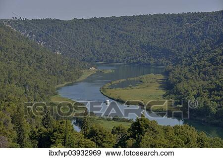 "Krka River with an excursion boat, Krka National Park, Sibenik-Knin County, Dalmatia, Croatia, Europe" View Large Photo Image Stock Photo - "Krka River with an excursion boat, Krka National Park, Sibenik-Knin County, Dalmatia, Croatia, Europe". Fotosearch