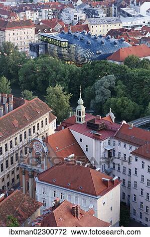 "Kunsthaus, art house, river Mur, Palais Attems and Dreifaltigkeitskirche, Trinity Church, view from Schlossberg, castle hill, Graz, Styria, Austria, Europe" View Large Photo Image Stock Image - "Kunsthaus, art house, river Mur, Palais Attems and Dreifaltigkeitskirche, Trinity Church, view from Schlossberg, castle hill, Graz, Styria, Austria, Europe". Fotosearch