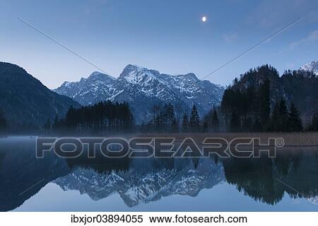 Stock Photography - "Lake Almsee at night, Almtal valley, Upper Austria, Austria, Europe". Fotosearch