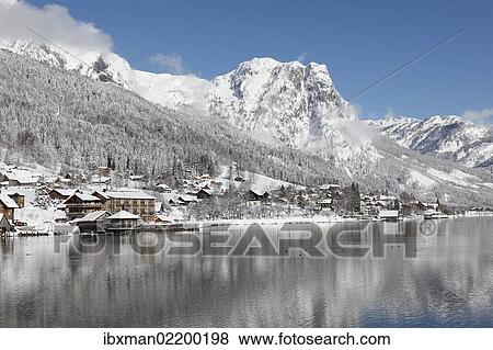 "Lake and town of Grundlsee, Dead Mountains with Backenstein Mountain, Ausseerland, Salzkammergut, Styria, Austria, Europe, PublicGround, Europe" View Large Photo Image Stock Photo - "Lake and town of Grundlsee, Dead Mountains with Backenstein Mountain, Ausseerland, Salzkammergut, Styria, Austria, Europe, PublicGround, Europe". Fotosearch