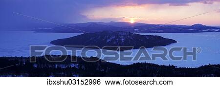 "Lake Kussharo at sunrise, from the pass, Akan-Nationalpark, Bihoro, Hokkaido, Japan, Asia" View Large Photo Image Stock Photograph - "Lake Kussharo at sunrise, from the pass, Akan-Nationalpark, Bihoro, Hokkaido, Japan, Asia". Fotosearch