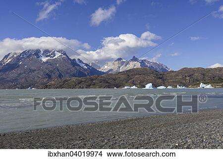 "Lake Lago Grey and Paine Grande Massif, Torres del Paine National Park, Magallanes y la Antartica Chilena Region, Chile, South America" View Large Photo Image Picture - "Lake Lago Grey and Paine Grande Massif, Torres del Paine National Park, Magallanes y la Antartica Chilena Region, Chile, South America". Fotosearch