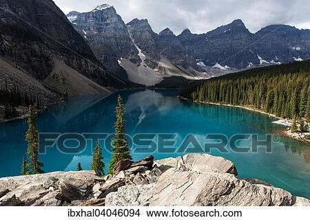 Picture - "Lake Moraine, Wenkchemna Range at the back, Banff National Park, Canadian Rockies, Alberta, Canada, North America". Fotosearch