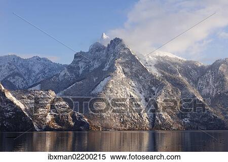 Stock Photography - "Lake Traunsee with Erlakogel mountain and Roetelstein mountain as seen from Traunkirchen, Salzkammergut, Upper Austria, Austria, Europe". Fotosearch