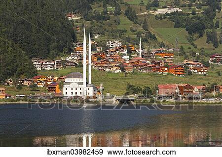 Stock Photo - "Lake Uzungol, village of Uzungol, Trabzon Province, Pontic Mountains or Kackar Daglari, Black Sea Region, Turkey, Asia". Fotosearch