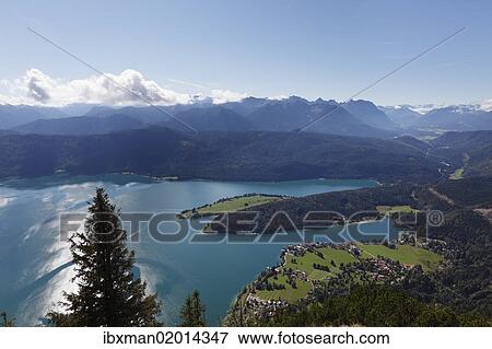 "Lake Walchen and the town of Walchensee, Zwergern peninsula, as seen from Herzogstand mountain, Upper Bavaria, Bavaria, Germany, Europe, PublicGround, Europe" View Large Photo Image Stock Photo - "Lake Walchen and the town of Walchensee, Zwergern peninsula, as seen from Herzogstand mountain, Upper Bavaria, Bavaria, Germany, Europe, PublicGround, Europe". Fotosearch