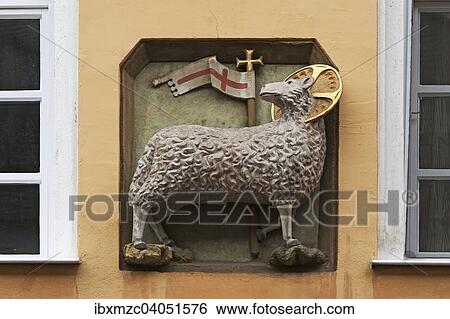 Stock Photograph - "Lamb sculpture of the Schurstabhof Zum Lamm, inn until 1860, Lammgasse, Nuremberg, Middle Franconia, Bavaria, Germany, Europe". Fotosearch
