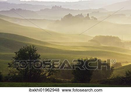 "Landscape in the morning mist, Asciano, Tuscany, Italy, Europe" View Large Photo Image Stock Photo - "Landscape in the morning mist, Asciano, Tuscany, Italy, Europe". Fotosearch