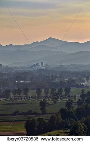 Stock Photograph - "Landscape in the sunset, Podgrad, Dol pri Ljubljani, Slovenia, Europe". Fotosearch