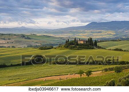 "Landscape with hills and farm with cypress trees, morning light, UNESCO World Heritage Site Val d'Orcia, near San Quirico d'Orcia, Province of Siena, Tuscany, Italy, Europe" View Large Photo Image Stock Photo - "Landscape with hills and farm with cypress trees, morning light, UNESCO World Heritage Site Val d'Orcia, near San Quirico d'Orcia, Province of Siena, Tuscany, Italy, Europe". Fotosearch