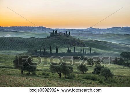 "Landscape with hills and farmstead with cypress trees, sunrise, Val d'Orcia, UNESCO World Heritage Site, near San Quirico d'Orcia, Province of Siena, Tuscany, Italy, Europe" View Large Photo Image Picture - "Landscape with hills and farmstead with cypress trees, sunrise, Val d'Orcia, UNESCO World Heritage Site, near San Quirico d'Orcia, Province of Siena, Tuscany, Italy, Europe". Fotosearch
