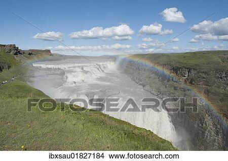 "Large waterfall Gullfoss, Hvita river with spray and rainbow, Golden Circle, Iceland, Scandinavia, Northern Europe, Europe" View Large Photo Image Picture - "Large waterfall Gullfoss, Hvita river with spray and rainbow, Golden Circle, Iceland, Scandinavia, Northern Europe, Europe". Fotosearch