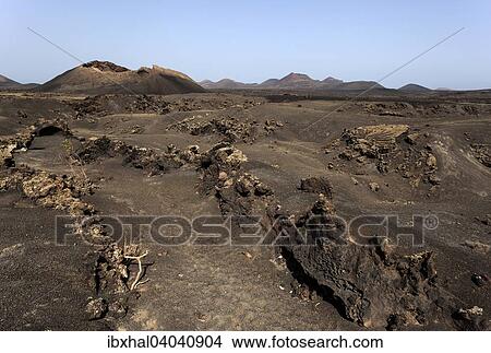 Picture - "Lava field, Fire Mountains, volcanoes, volcanic landscape, Timanfaya National Park, Lanzarote, Canary Islands, Spain, Europe". Fotosearch