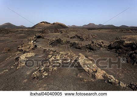 Stock Photography - "Lava field, Fire Mountains, volcanoes, volcanic landscape, Timanfaya National Park, Lanzarote, Canary Islands, Spain, Europe". Fotosearch