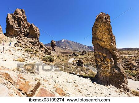 Picture - "Lava rocks with the Pico del Teide volcano at back, Teide National Park, UNESCO World Heritage Site, Vilaflor, Provinz Santa Cruz de Tenerife, Tenerife, Canary Islands, Spain, Europe". Fotosearch