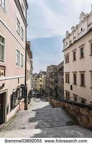 Stock Photography - "Letenska alleyway, route to Prague Castle, historic buildings, Prague, Czech Republic, Europe". Fotosearch
