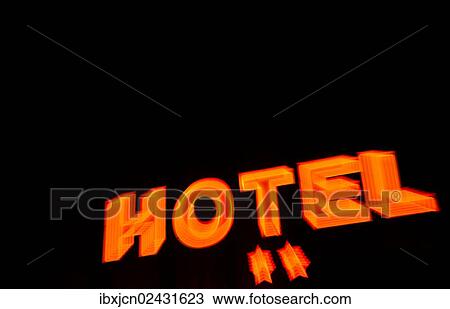 "Lettering """"hotel"""", neon sign of a 2-star hotel at night" View Large Photo Image Stock Image - "Lettering """"hotel"""", neon sign of a 2-star hotel at night". Fotosearch