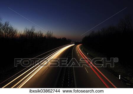 "Light trails, highway B 30, near Biberach an der Riss, Upper Swabia, Baden-Wurttemberg, Germany, Europe" View Large Photo Image Picture - "Light trails, highway B 30, near Biberach an der Riss, Upper Swabia, Baden-Wurttemberg, Germany, Europe". Fotosearch