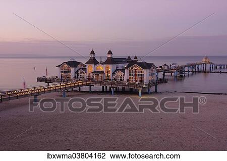 "Lighted pier in the evening, Sellin, Rugen, Mecklenburg-Vorpommern, Germany, Europe" View Large Photo Image Stock Image - "Lighted pier in the evening, Sellin, Rugen, Mecklenburg-Vorpommern, Germany, Europe". Fotosearch