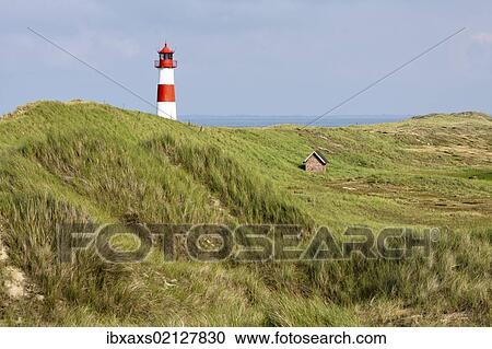Stock Image - "Lighthouse of List Ost on the Sylt peninsula of Ellenbogen, Sylt, North Frisia, Schleswig-Holstein, Germany, Europe, PublicGround, Europe". Fotosearch