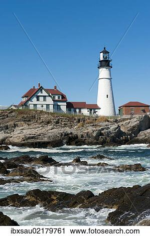 "Lighthouse, waves breaking on rocks, Portland Head Light, Cape Elizabeth, Portland, Maine, New England, USA, North America" View Large Photo Image Stock Image - "Lighthouse, waves breaking on rocks, Portland Head Light, Cape Elizabeth, Portland, Maine, New England, USA, North America". Fotosearch