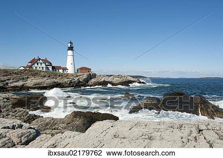 "Lighthouse, waves breaking on rocks, Portland Head Light, Cape Elizabeth, Portland, Maine, New England, USA, North America" View Large Photo Image Stock Image - "Lighthouse, waves breaking on rocks, Portland Head Light, Cape Elizabeth, Portland, Maine, New England, USA, North America". Fotosearch
