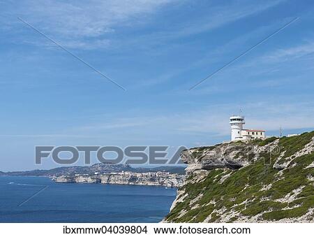 Picture - "Lighthouse with chalk cliffs, Bonifacio, Corsica, France, Europe". Fotosearch