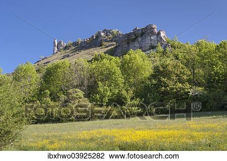 "Limestone cliffs, Ehrenburg plateau, outlier, nature reserve, Franconian Switzerland - Veldenstein Forest Nature Park, Wiesenthau, Bavaria, Germany, Europe" View Large Photo Image Stock Image - "Limestone cliffs, Ehrenburg plateau, outlier, nature reserve, Franconian Switzerland - Veldenstein Forest Nature Park, Wiesenthau, Bavaria, Germany, Europe". Fotosearch