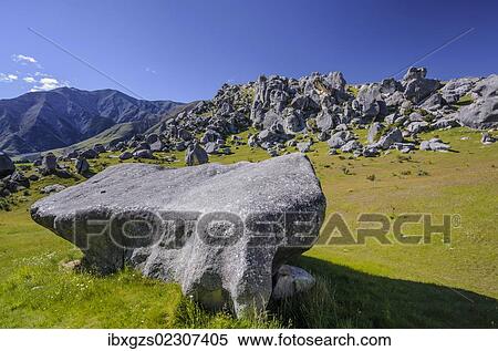 Stock Photography - "Limestone rock formations on Castle Hill, South Island, New Zealand, Oceania". Fotosearch
