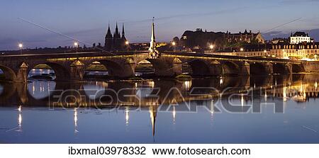 Stock Image - "Loire bridge Pont Jacques Gabriel, Saint Nicolas Church, Blois, Loir et Cher, France, Europe". Fotosearch