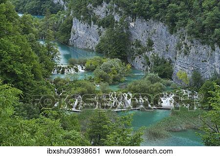 Stock Image - "Lower lakes with small waterfalls, Plitvice Lakes National Park, Plitvice Jezera, Lika-Senj, Croatia, Europe". Fotosearch