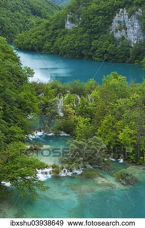 Stock Photo - "Lower lakes with small waterfalls, Plitvice Lakes National Park, Plitvice Jezera, Lika-Senj, Croatia, Europe". Fotosearch