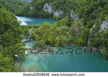 Stock Photograph - "Lower lakes with small waterfalls, Plitvice Lakes National Park, Plitvice Jezera, Lika-Senj, Croatia, Europe". Fotosearch